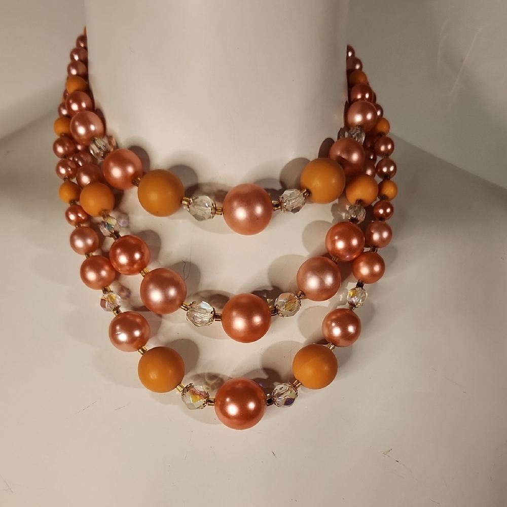Vintage | Multi Strand Plastic,Lucite,Crystal Beaded Necklace 1950's